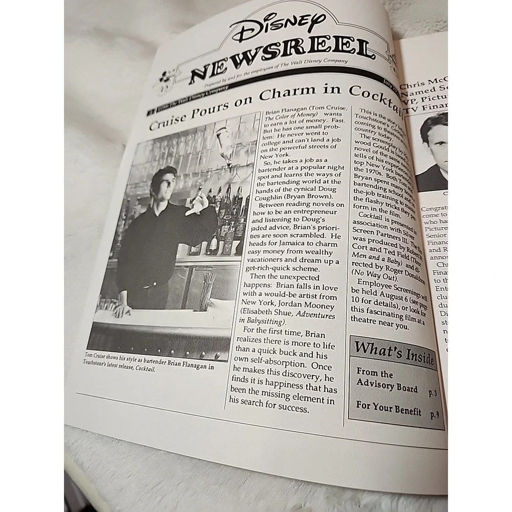 Disney Cast Employee Booklet Newsreel Vintage 1988 Tom Cruise Cocktail Screening